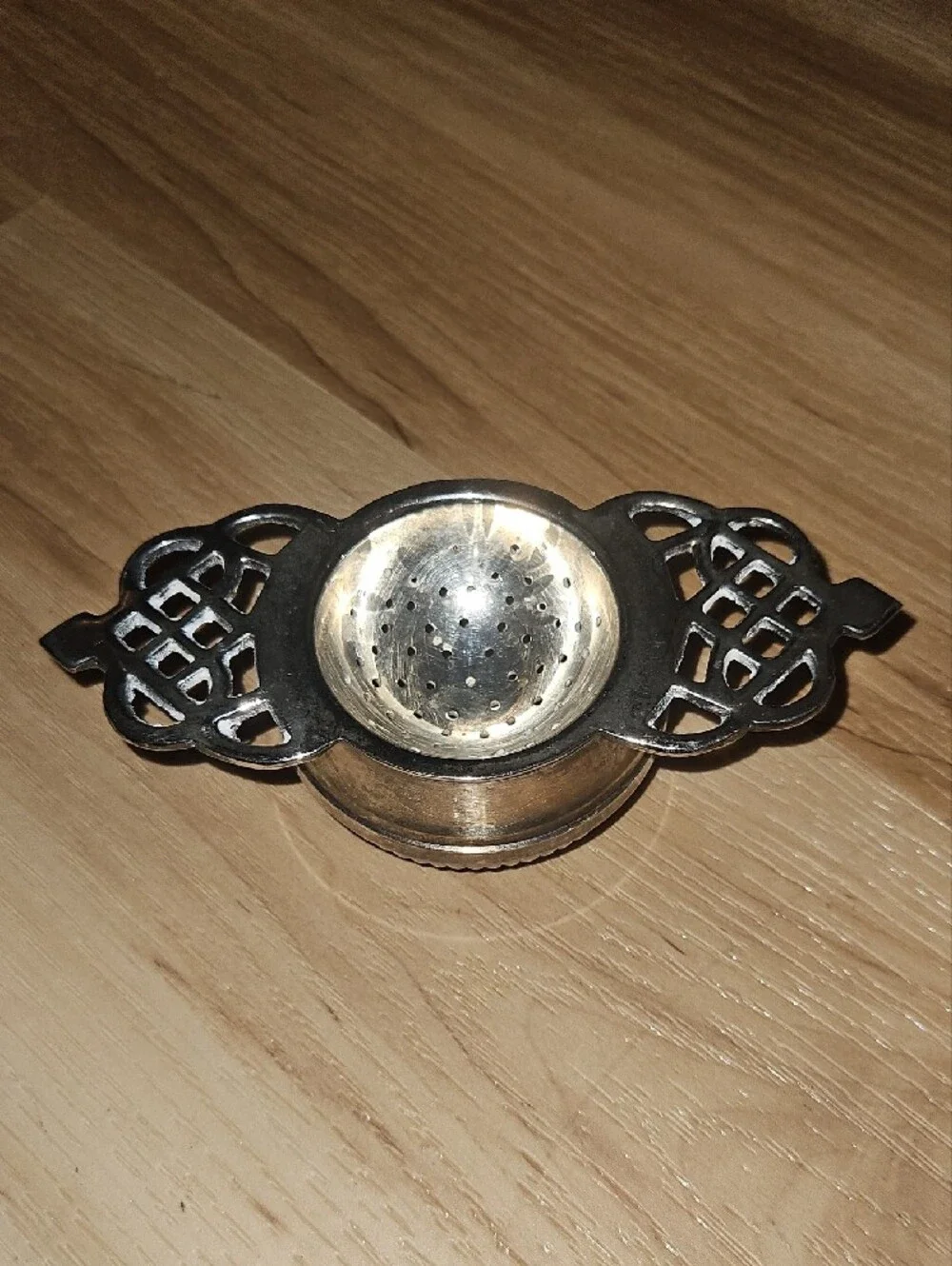 Silver Plated Tea Strainer with Ornate Handles